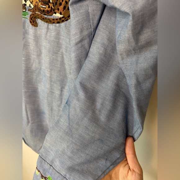 RARE VINTAGE 70s orange tab chambray hand embroidered Levi’s button down sz M - Picture 7 of 9